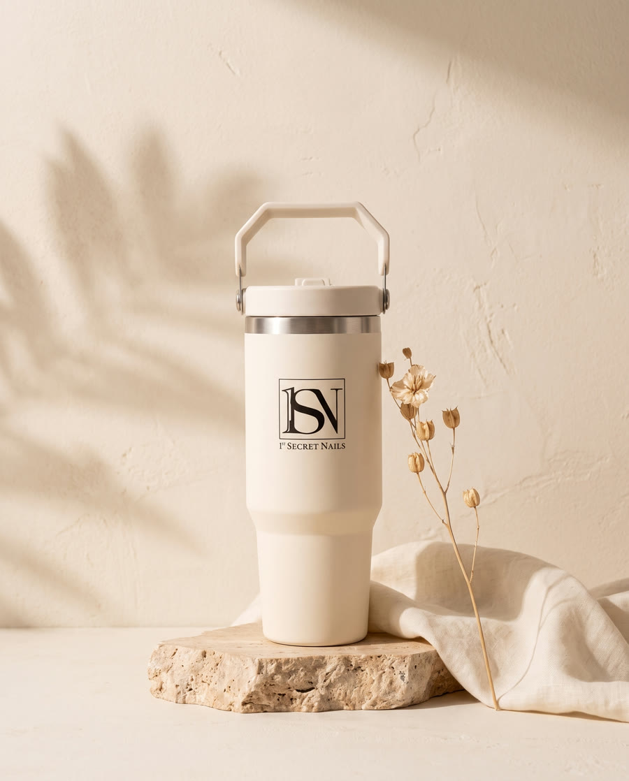 The 1st Secret Nails cup on travertine stone